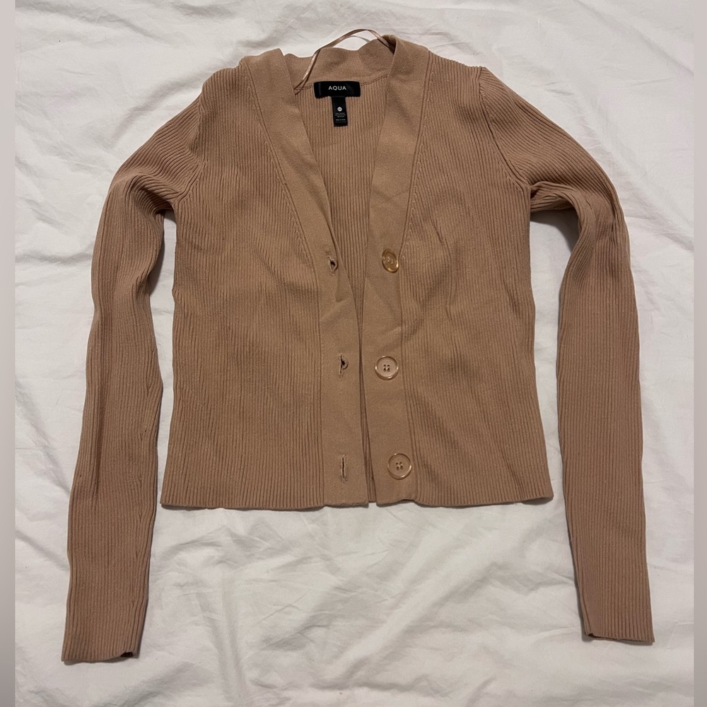 Aqua beige,cropped, ribbed cardigan